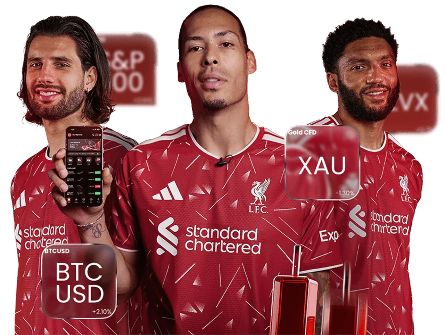 Jugadores del Liverpool FC con la app de EC Markets